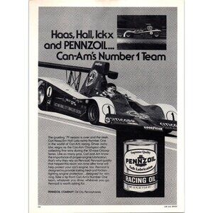 1980 Pennzoil Racing Oil Carl Hass Jim Hall Vintage Print Ad Can-Am Wall Art